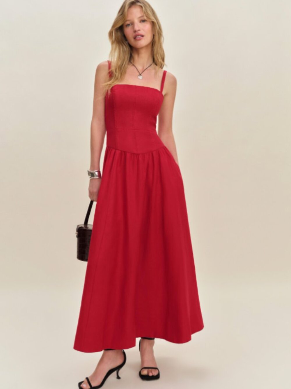 NWT REFORMATION Katarin Linen Dress, Lipstick, size 6